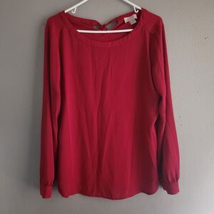 LOFT Outlet Wine Red Blouse Medium Long Sleeve Keyhole Back Career Top
